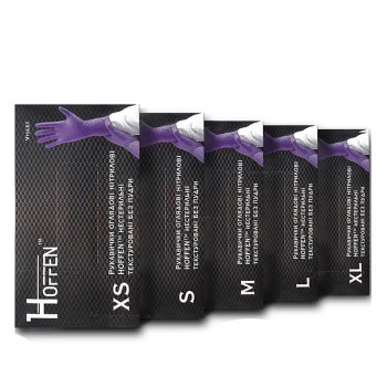 Перчатки нитрил неопудренные нестерильные текстурированные Hoffen Violet 100 ед (XS)