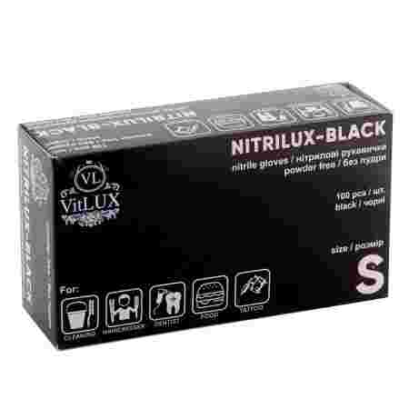 Перчатки нитриловые неопудренные текстурированные на пальцах NITRILUX Black 100 шт (S)